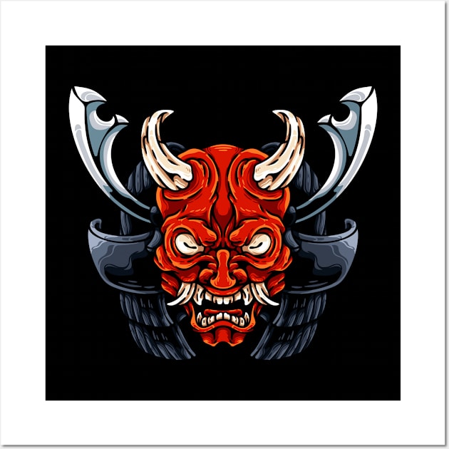 Oni And Samurai Helmet Wall Art by andhiika